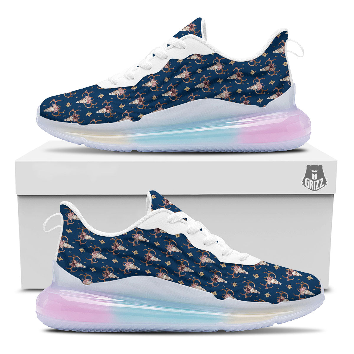 Skull Deer Boho Print Pattern Running Sneakers-grizzshop