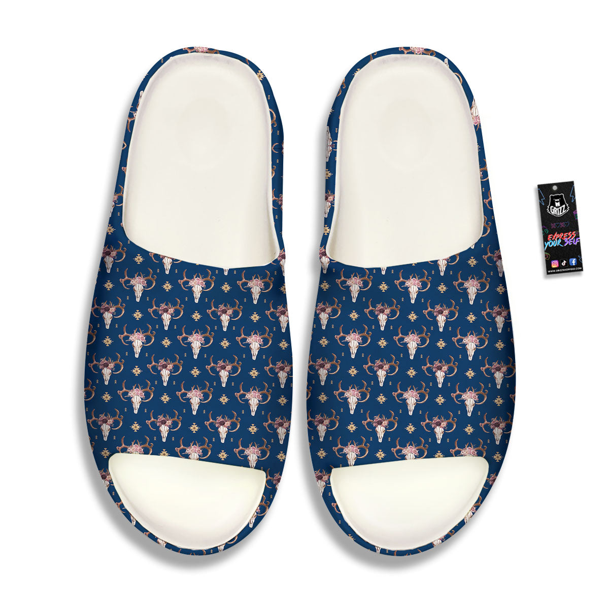Skull Deer Boho Print Pattern Sandals-grizzshop