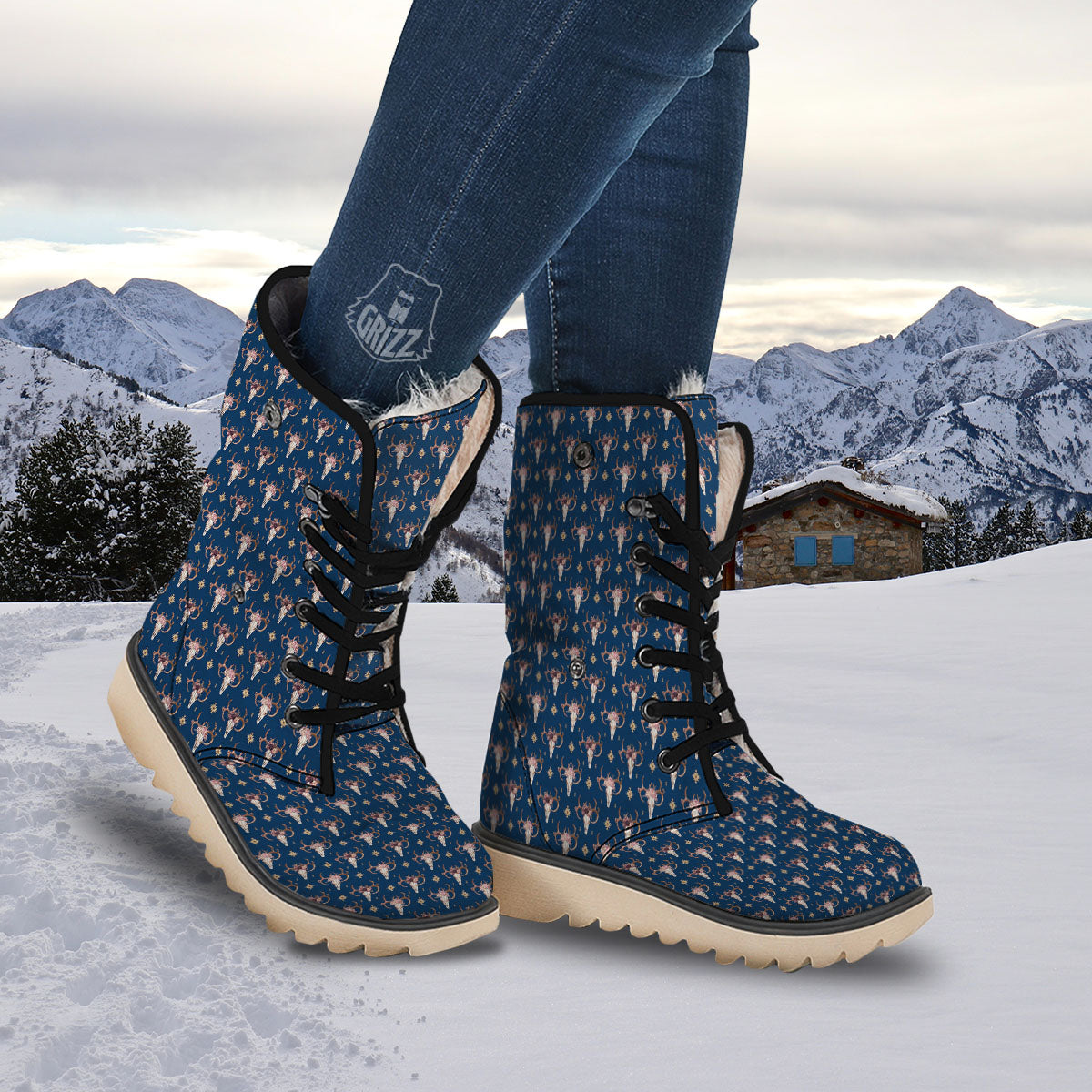 Skull Deer Boho Print Pattern Snow Boots-grizzshop