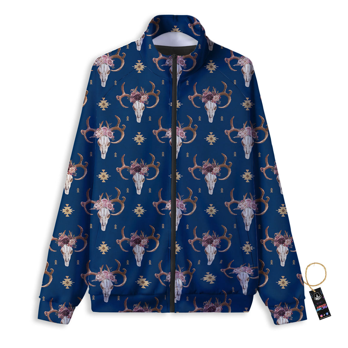 Skull Deer Boho Print Pattern Track Jacket-grizzshop