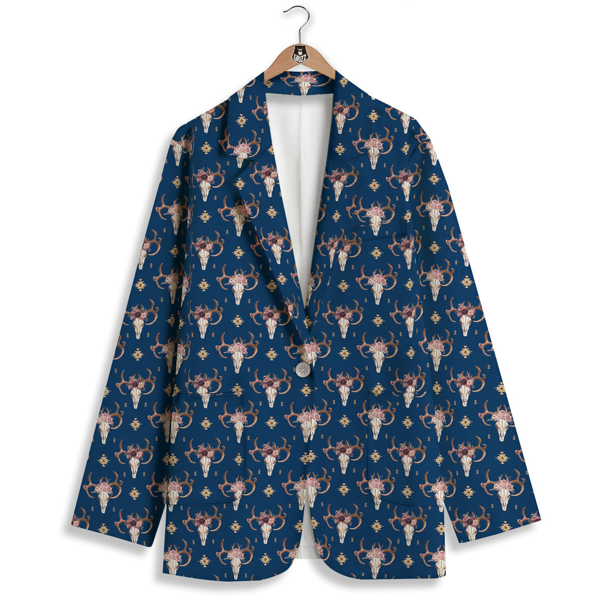 Skull Deer Boho Print Pattern Women's Blazer-grizzshop