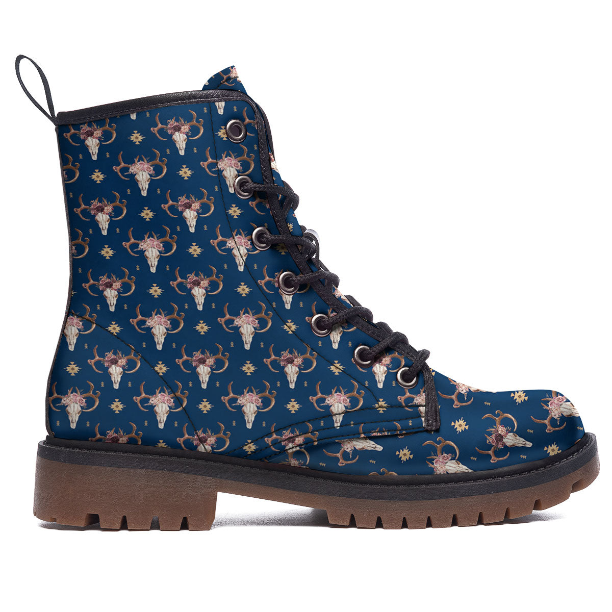 Skull Deer Boho Print Pattern Work Boots-grizzshop