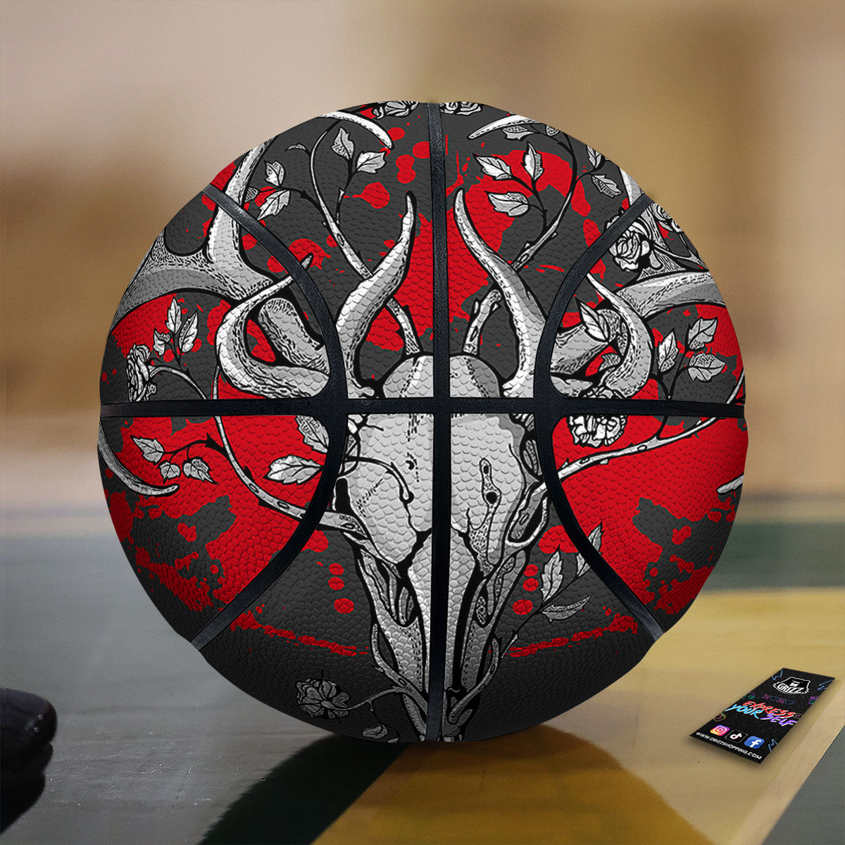 Skull Deer Vintage Print Basketball