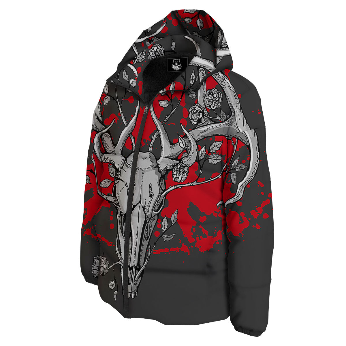 Skull Deer Vintage Print Down Jacket-grizzshop