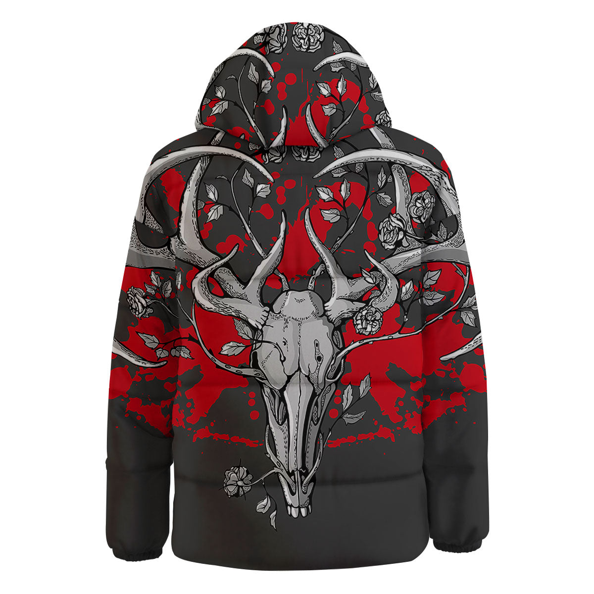 Skull Deer Vintage Print Down Jacket-grizzshop