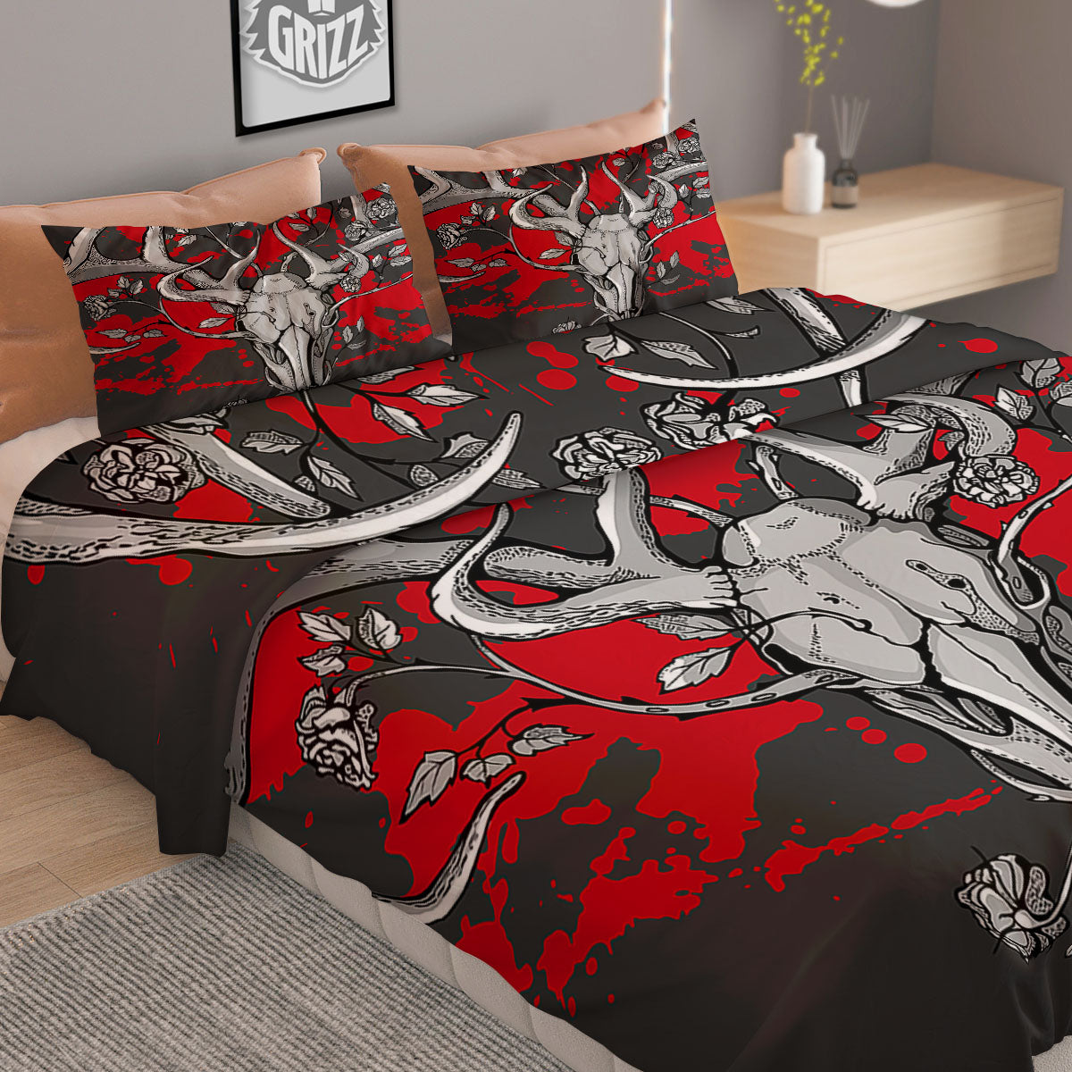 Skull Deer Vintage Print Duvet Cover Bedding Set