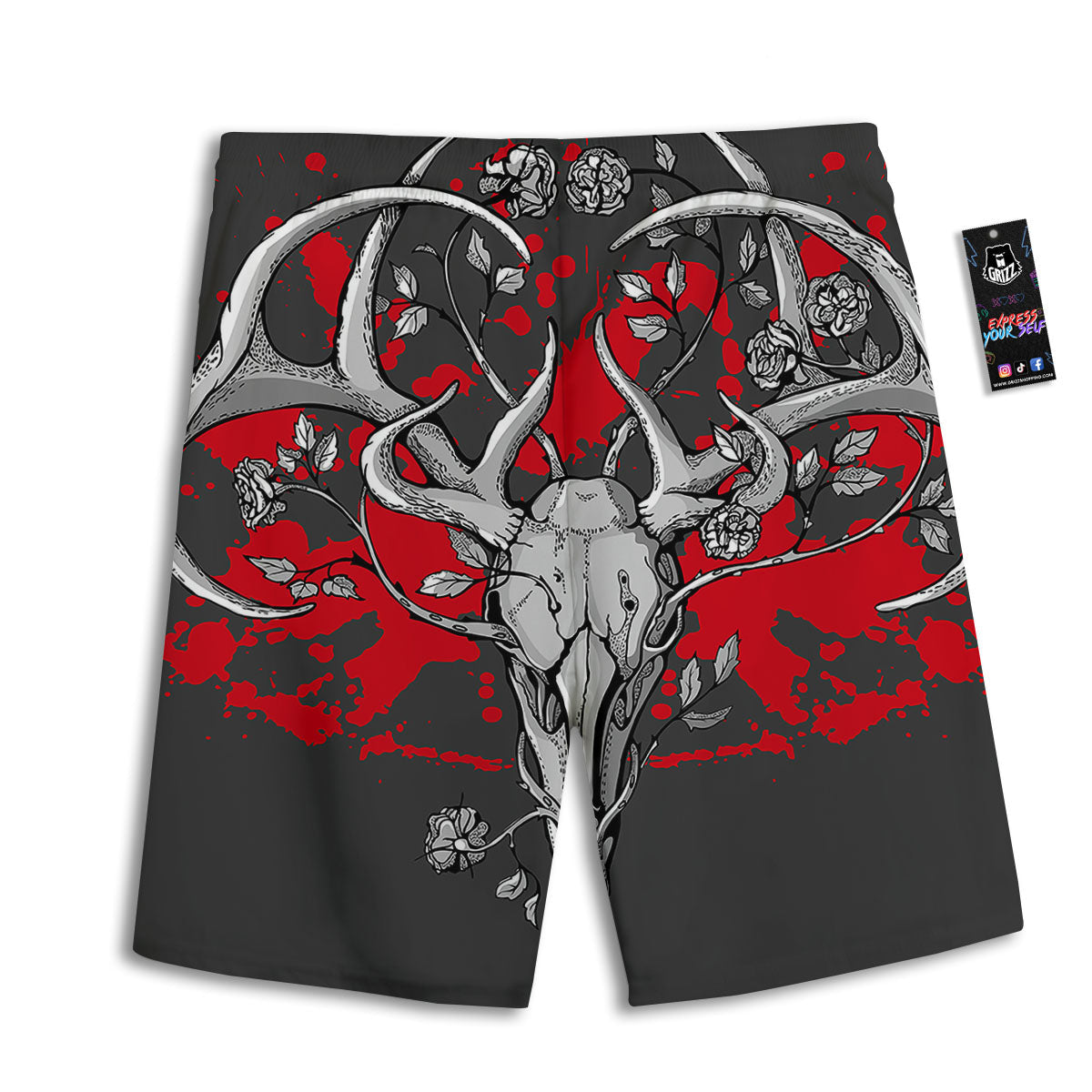 Skull Deer Vintage Print Men's Athletic Shorts