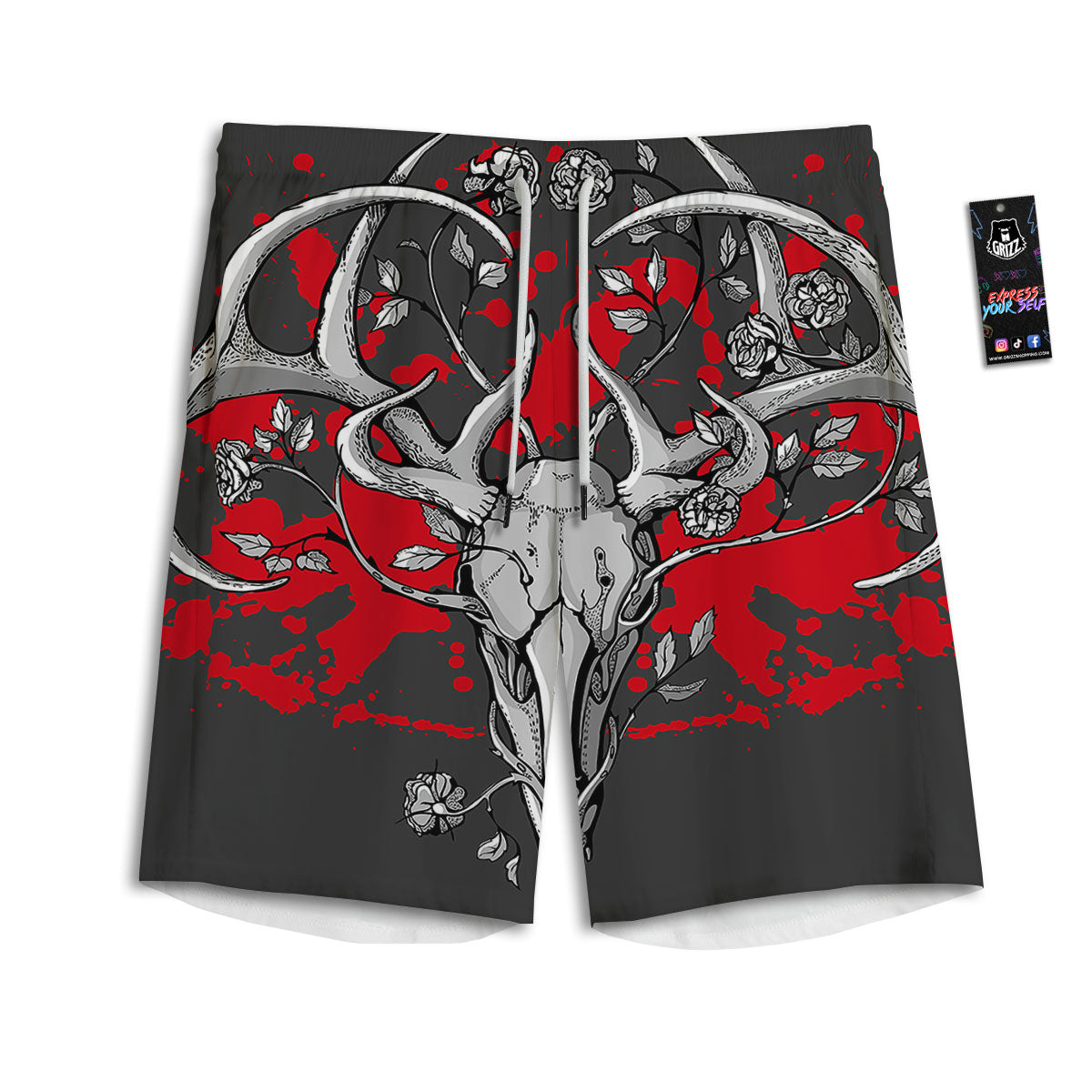 Skull Deer Vintage Print Men's Athletic Shorts