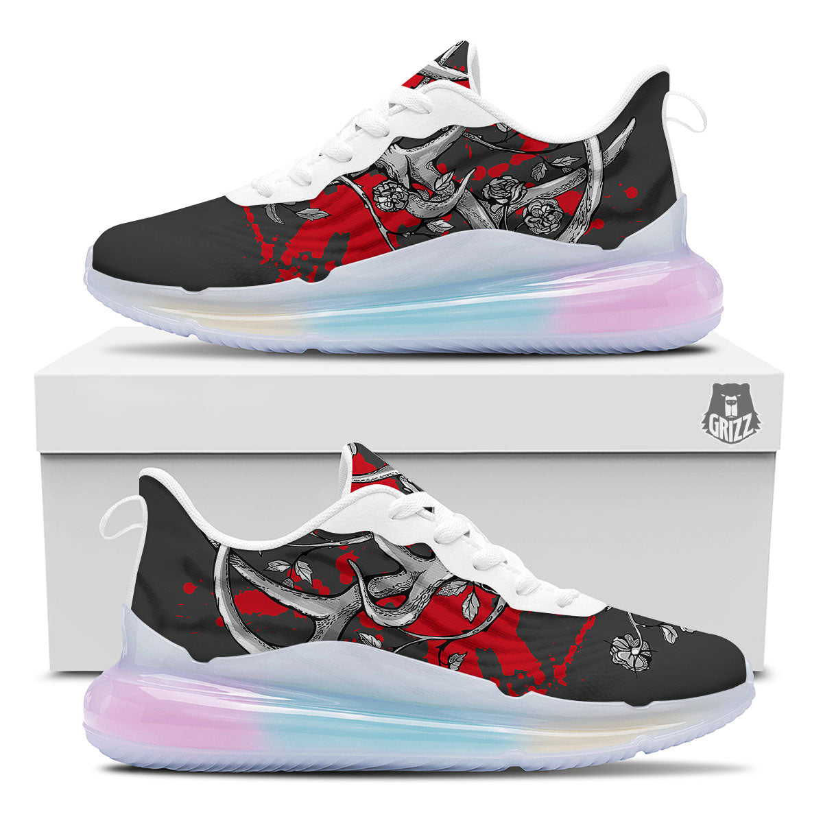 Skull Deer Vintage Print Running Sneakers-grizzshop