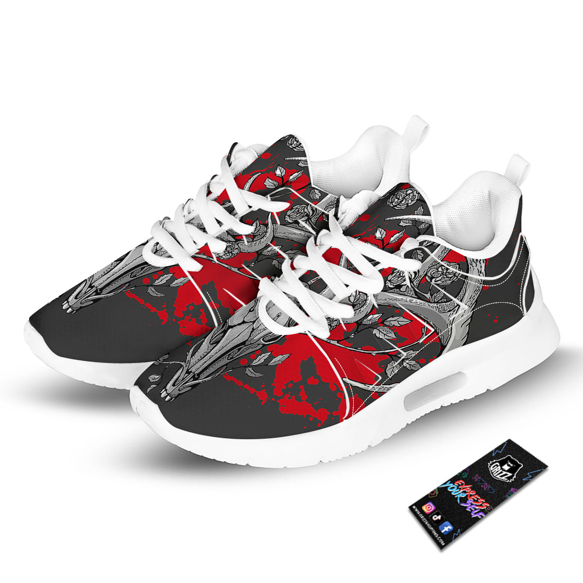 Skull Deer Vintage Print Tennis Shoes-grizzshop