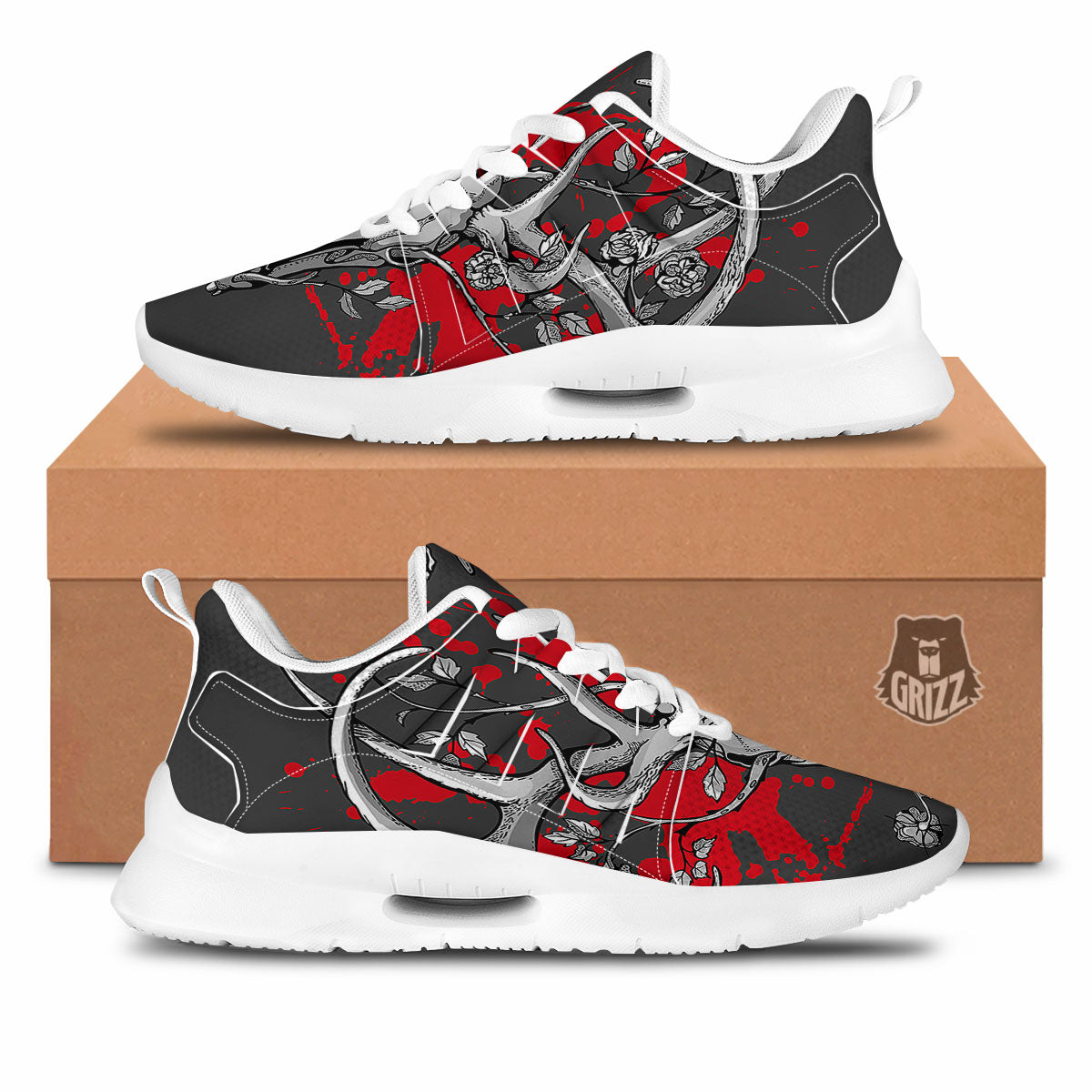 Skull Deer Vintage Print Tennis Shoes-grizzshop
