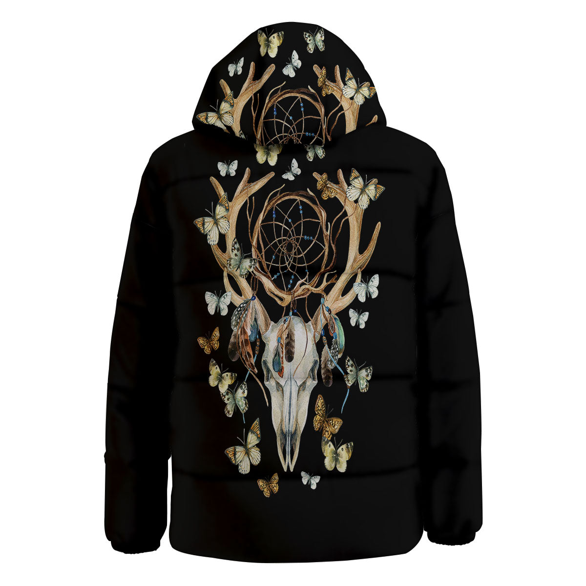 Skull Dreamcatcher Deer Print Down Jacket-grizzshop