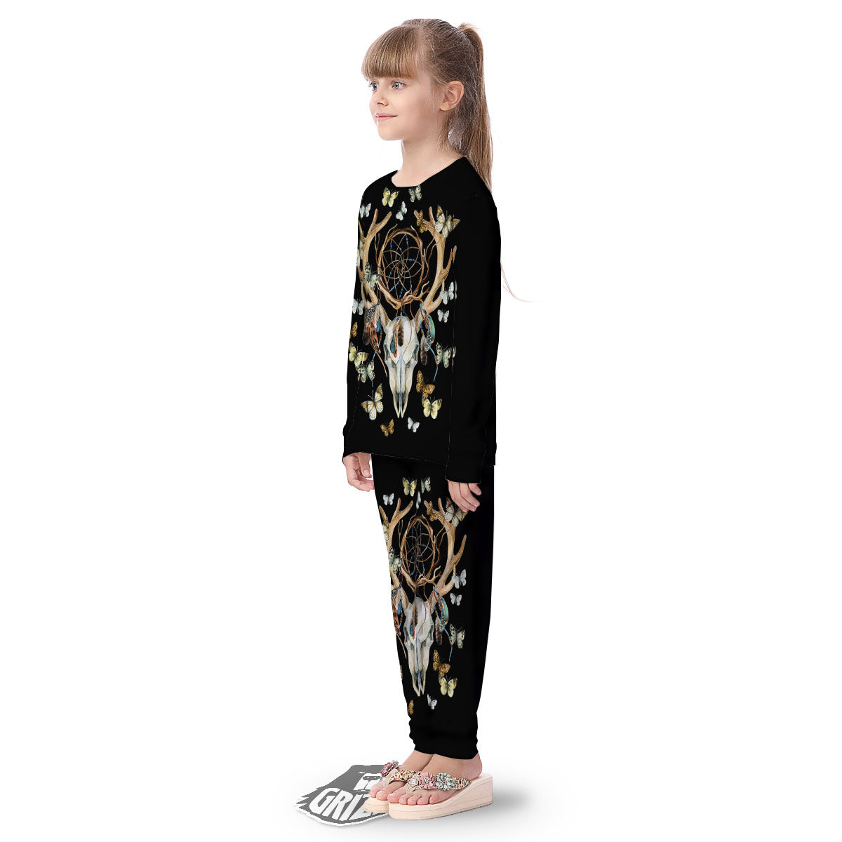 Skull Dreamcatcher Deer Print Kid's Pajamas-grizzshop