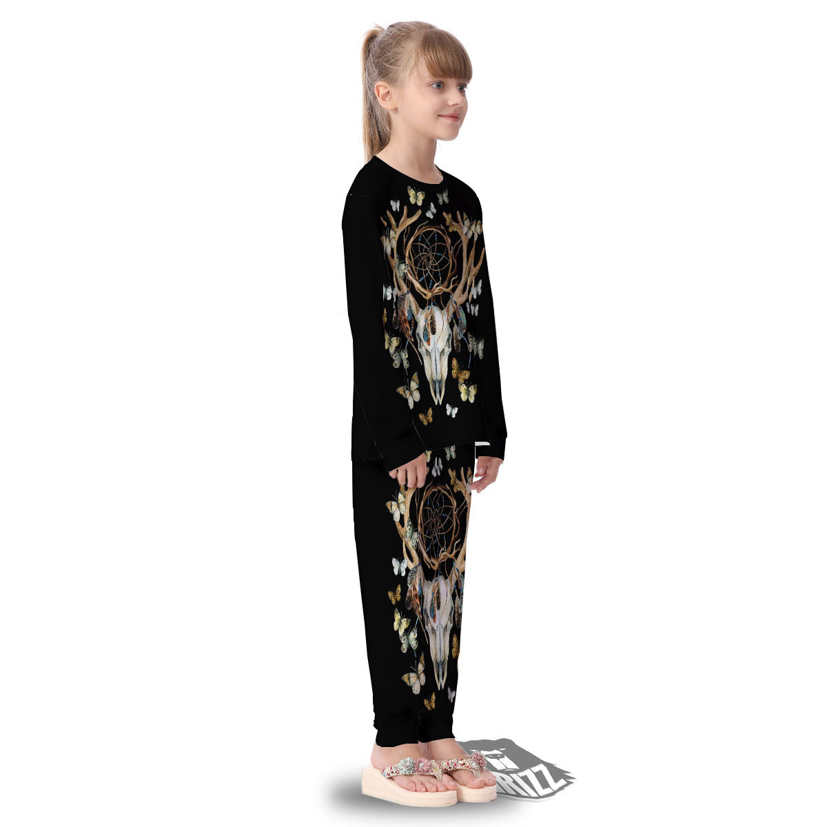Skull Dreamcatcher Deer Print Kid's Pajamas-grizzshop