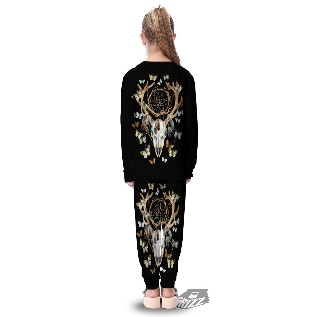 Skull Dreamcatcher Deer Print Kid's Pajamas-grizzshop