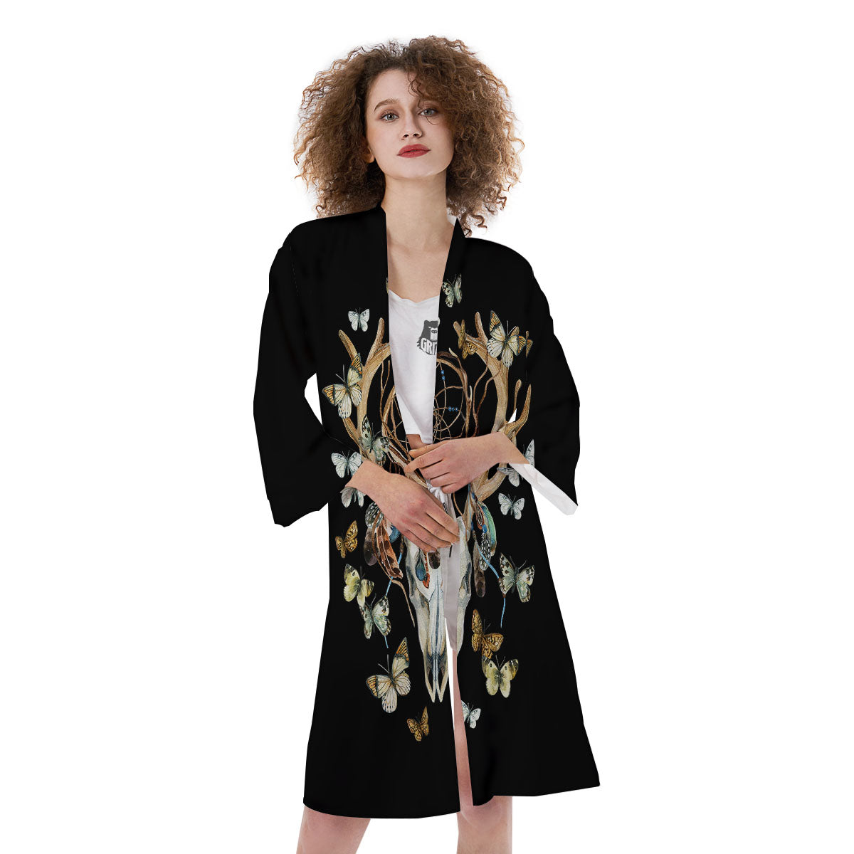 Skull Dreamcatcher Deer Print Kimono-grizzshop