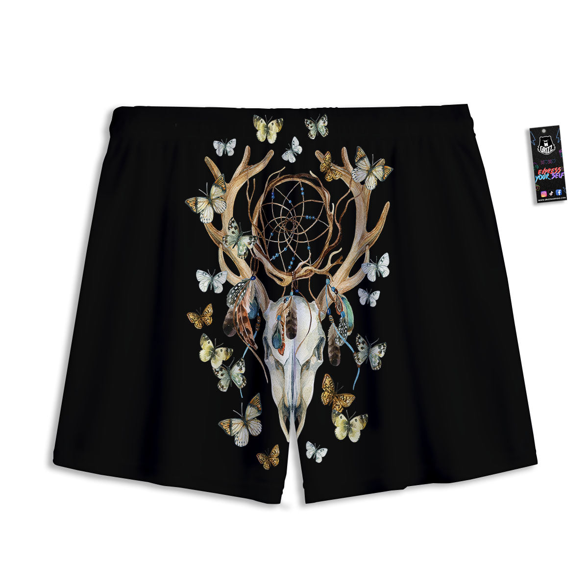 Skull Dreamcatcher Deer Print Mesh Shorts