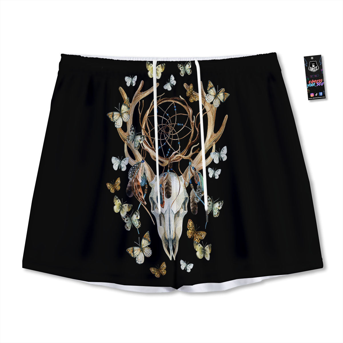 Skull Dreamcatcher Deer Print Mesh Shorts