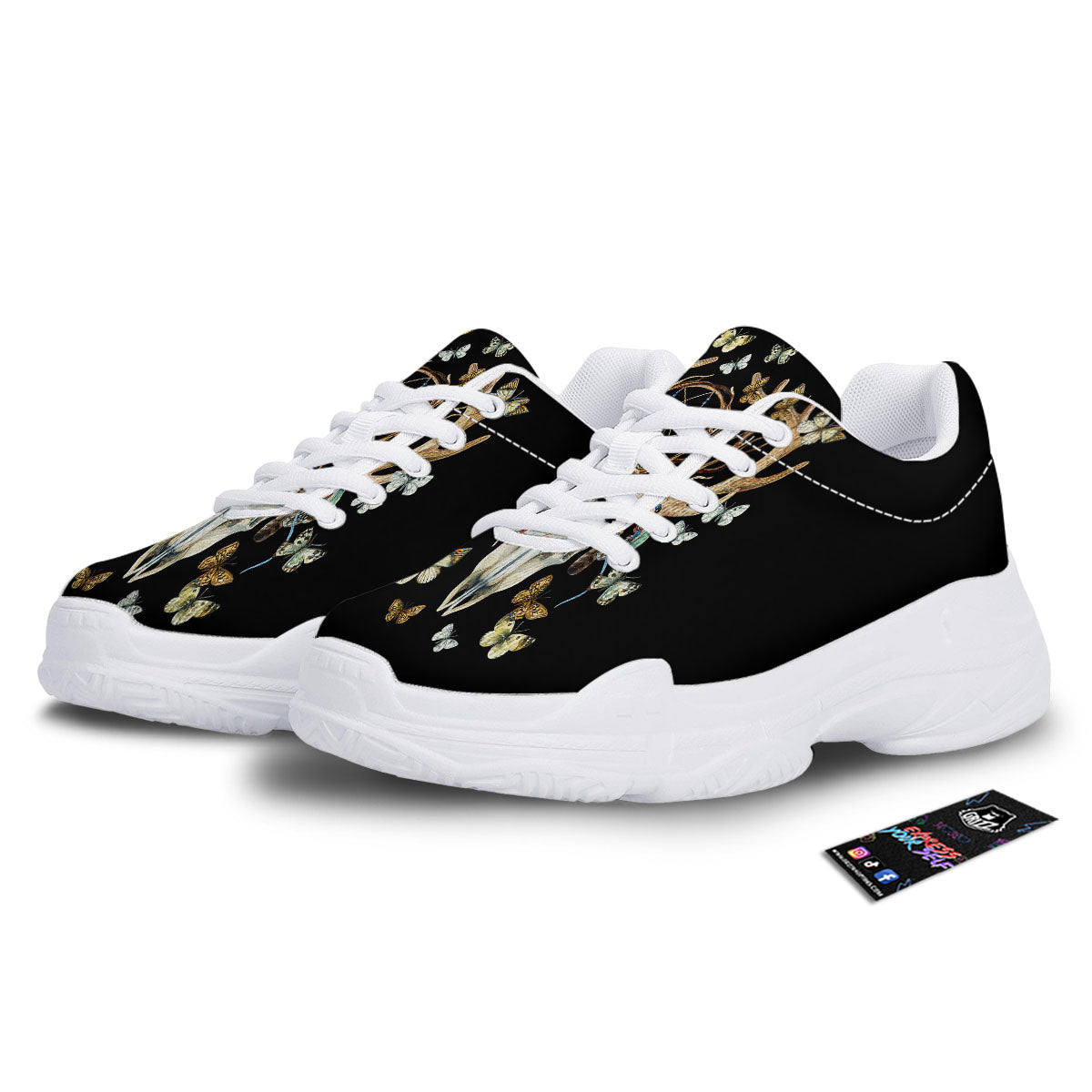 Skull Dreamcatcher Deer Print White Chunky Shoes-grizzshop