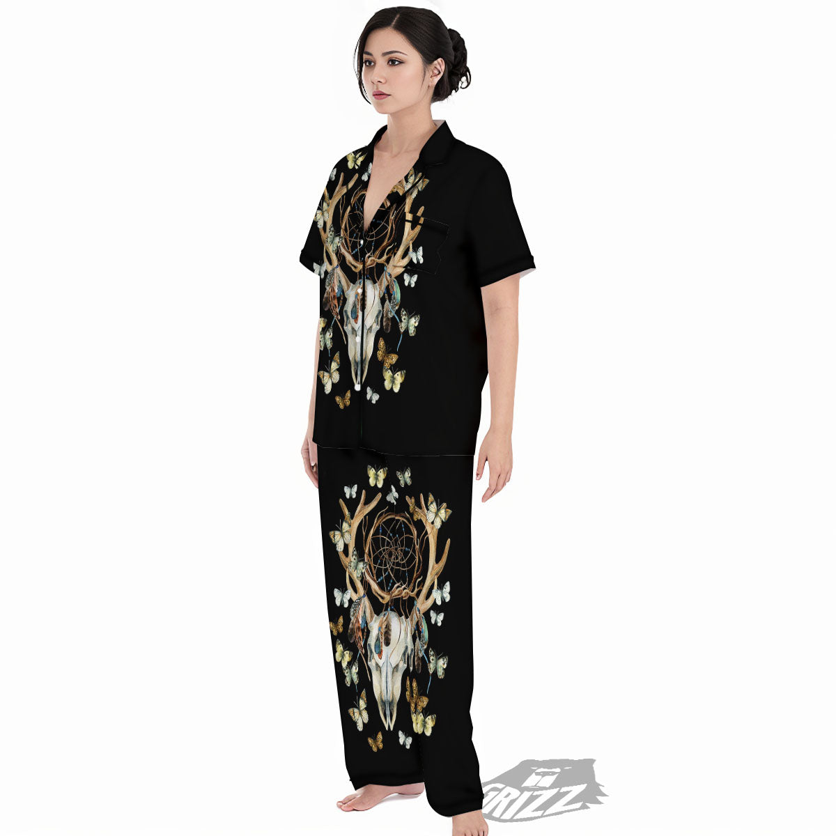 Skull Dreamcatcher Deer Print Women's Pajamas Set-grizzshop