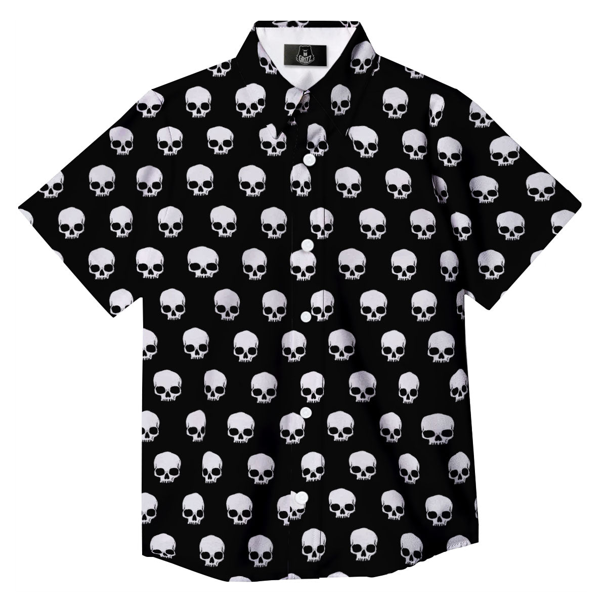 Skull Emo Print Pattern Button Up Shirt-grizzshop