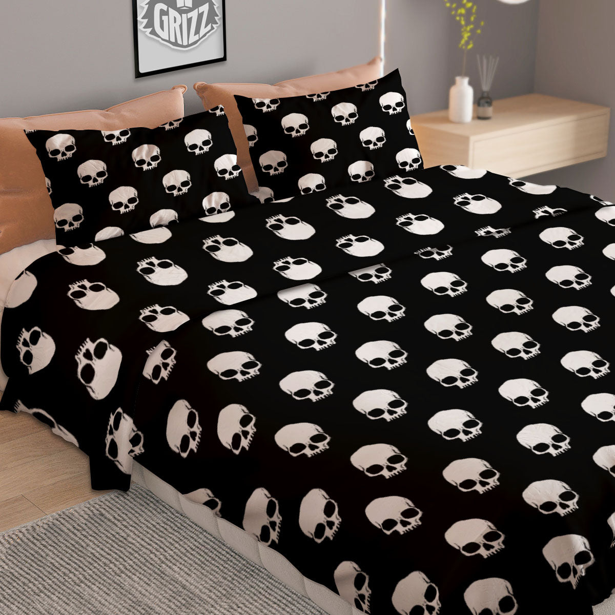Skull Emo Print Pattern Duvet Cover Bedding Set
