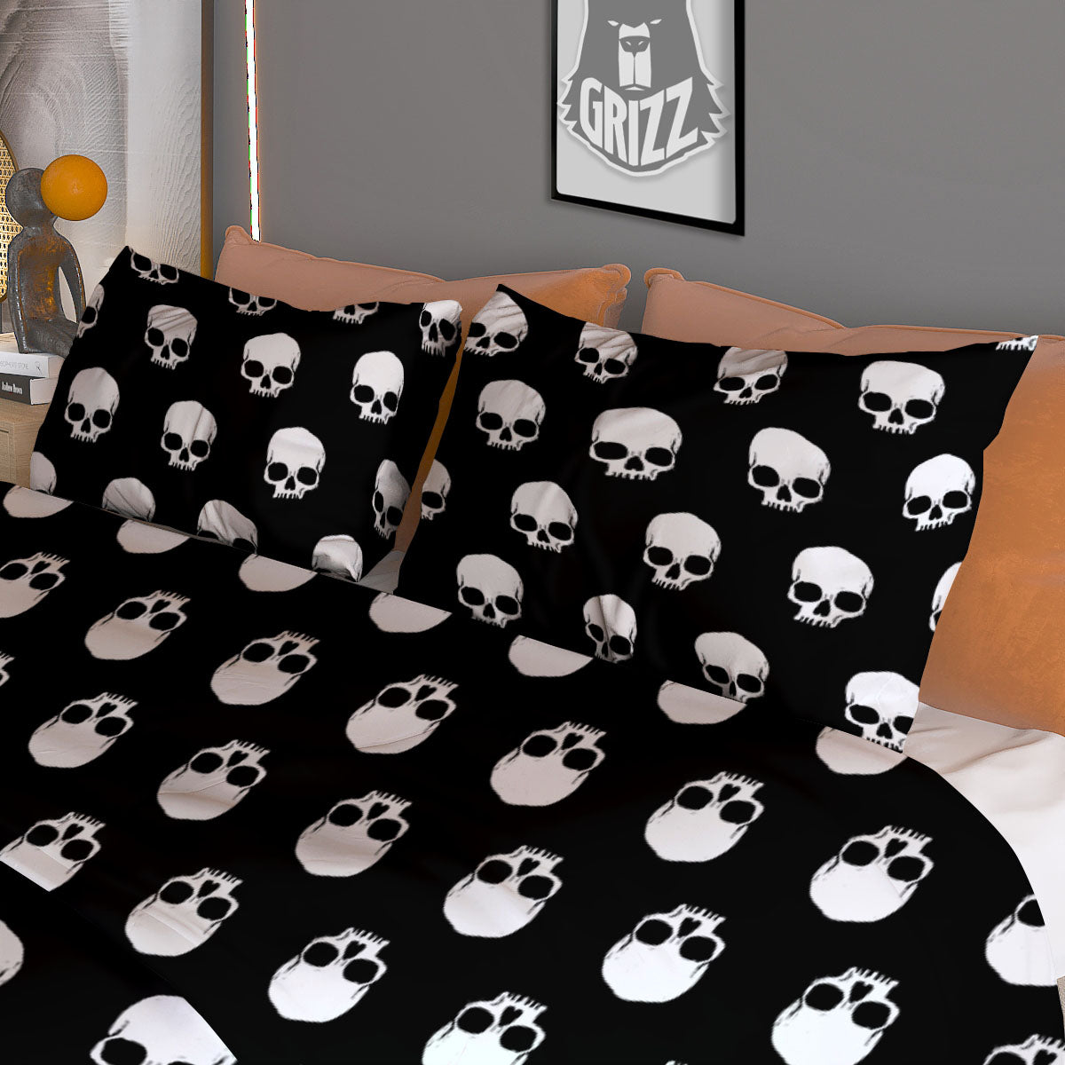 Skull Emo Print Pattern Duvet Cover Bedding Set
