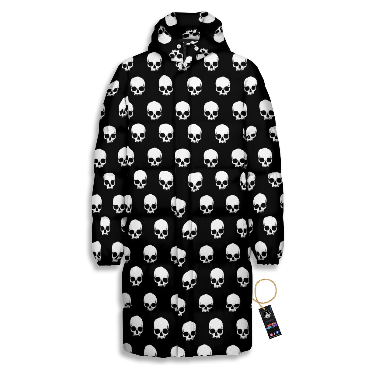 Skull Emo Print Pattern Long Down Jacket-grizzshop