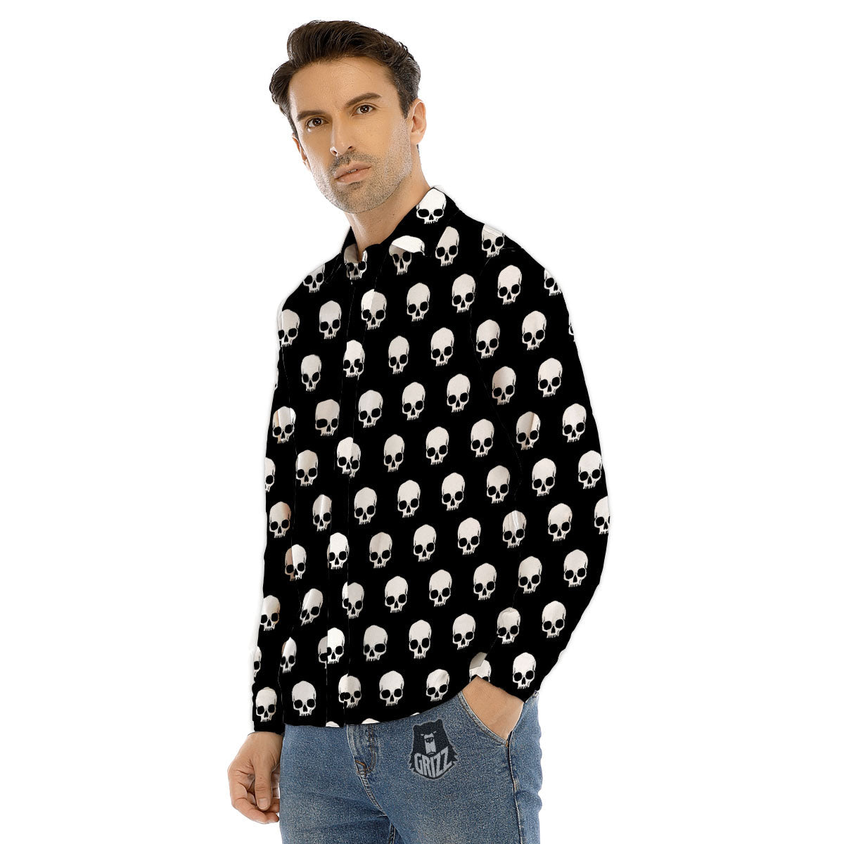Skull Emo Print Pattern Men's Dress Shirts-grizzshop