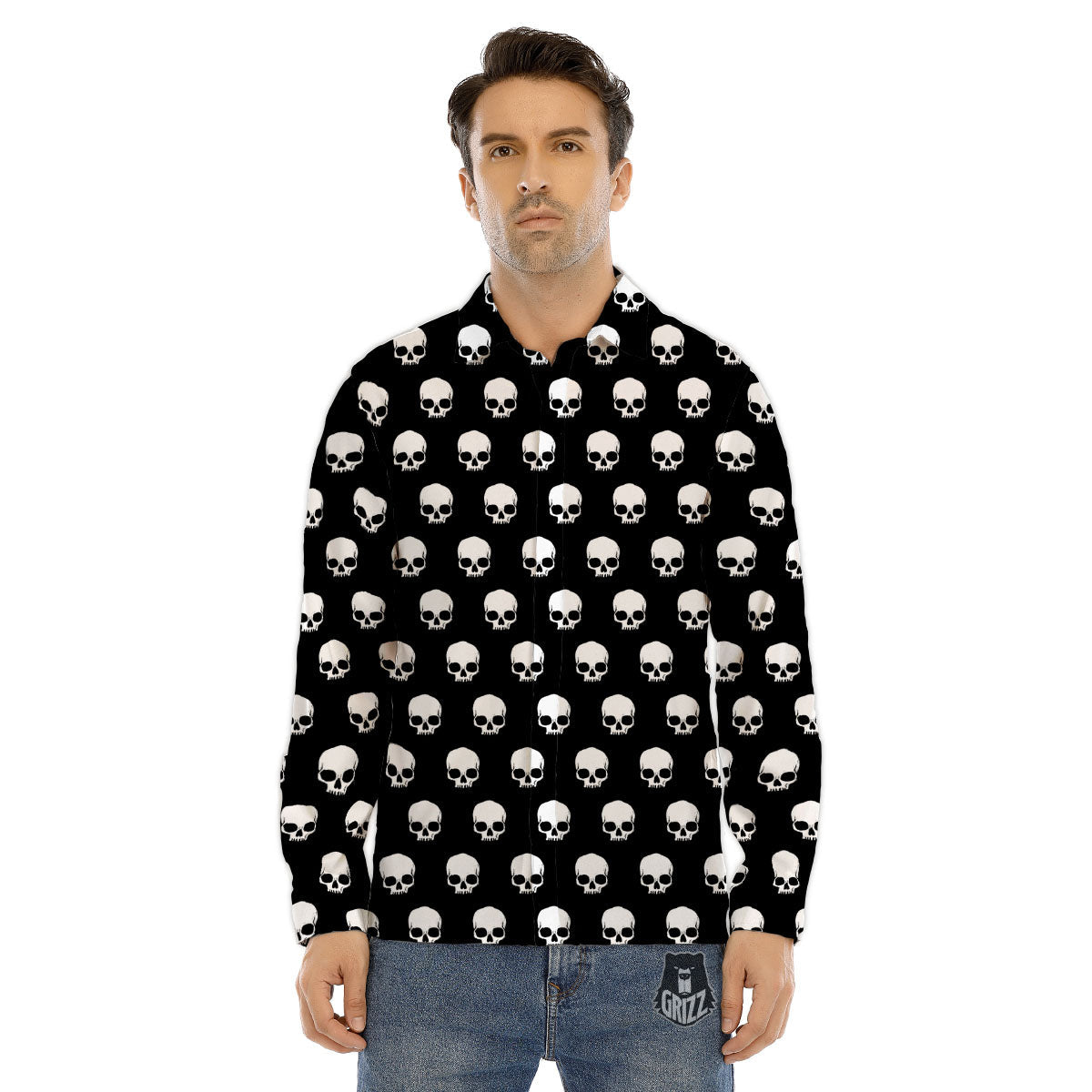 Skull Emo Print Pattern Men's Dress Shirts-grizzshop
