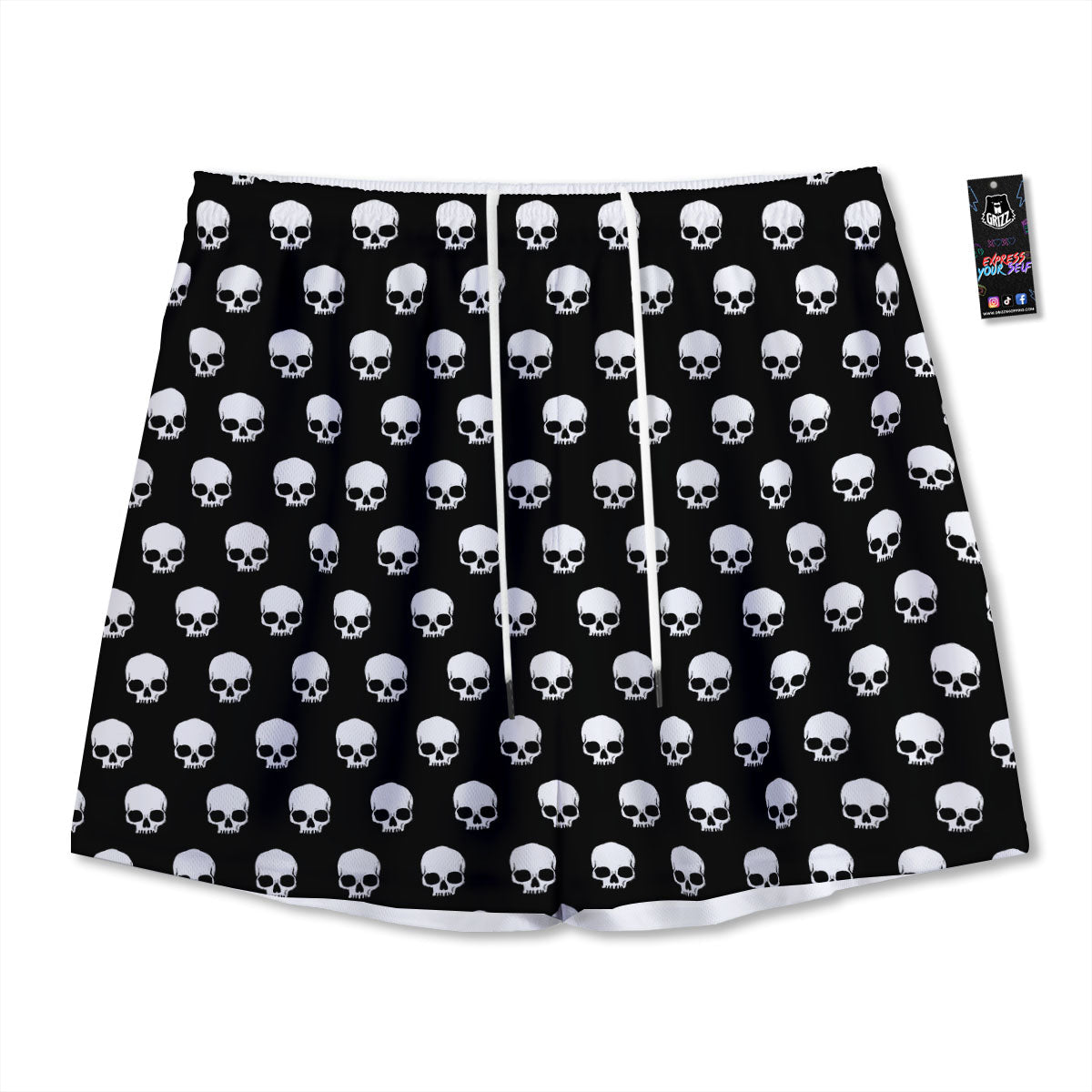 Skull Emo Print Pattern Mesh Shorts