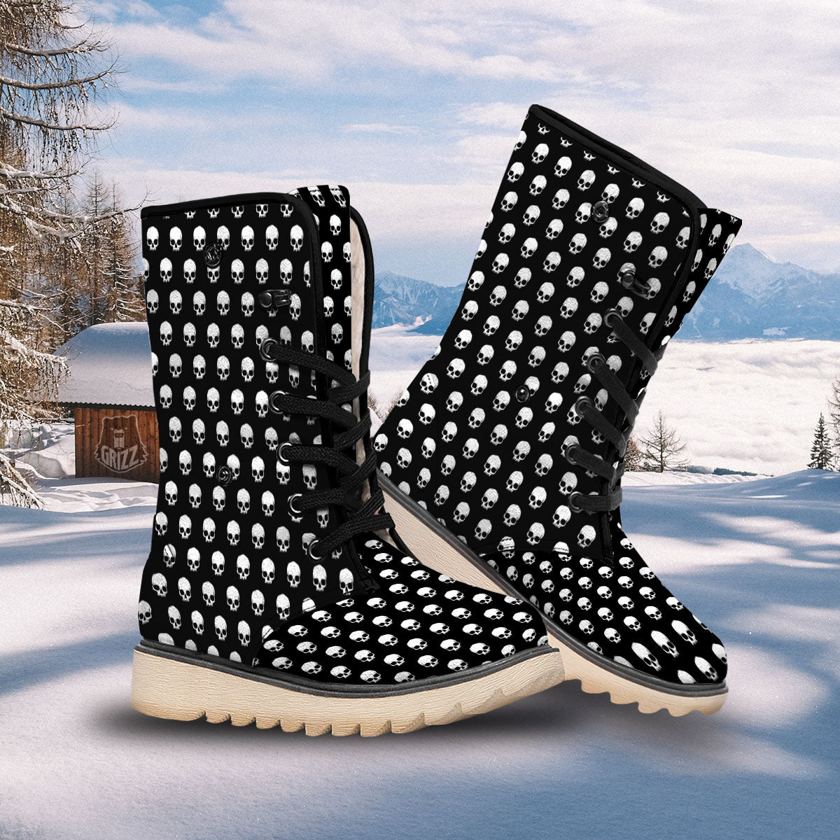 Skull Emo Print Pattern Snow Boots-grizzshop