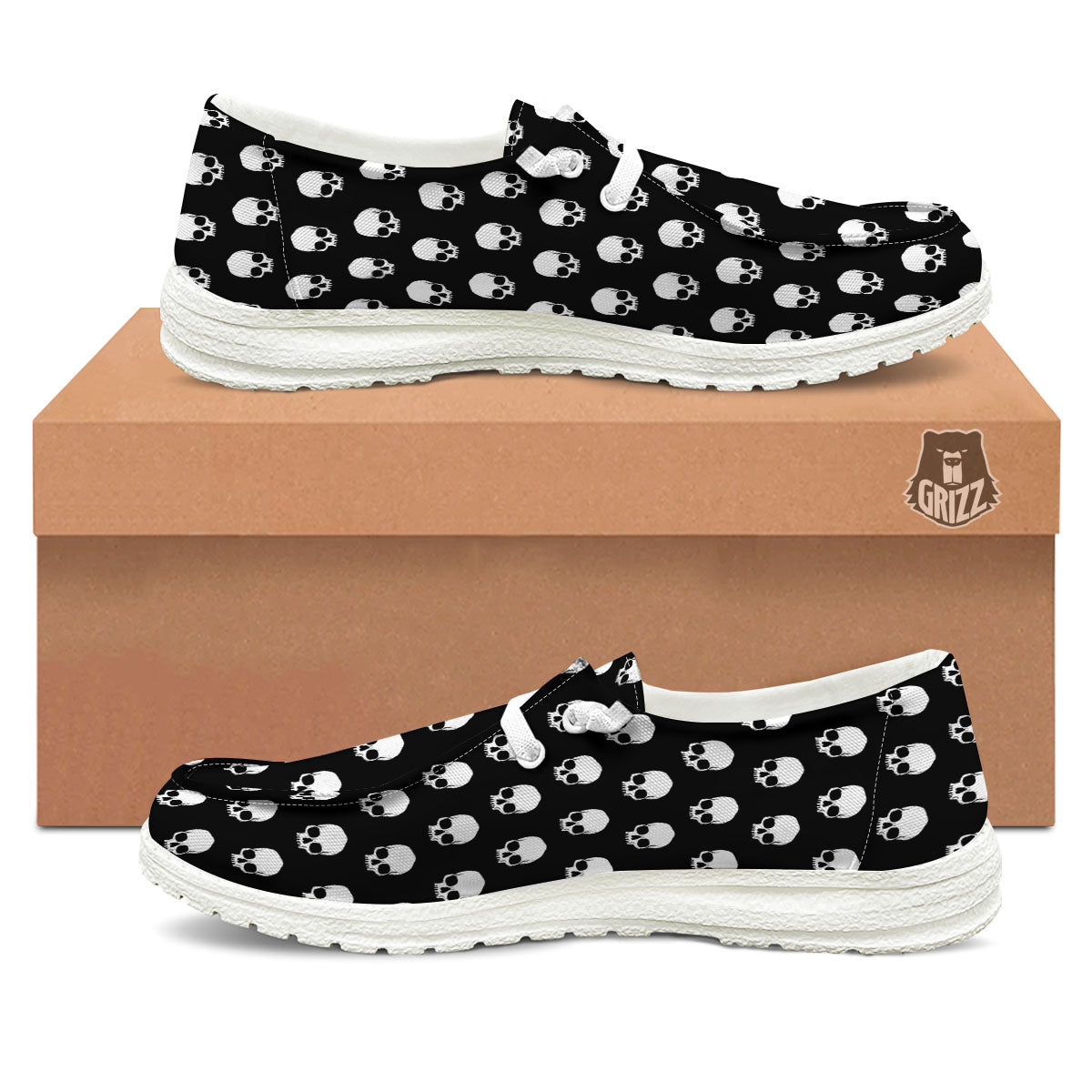 Skull Emo Print Pattern White Loafers-grizzshop