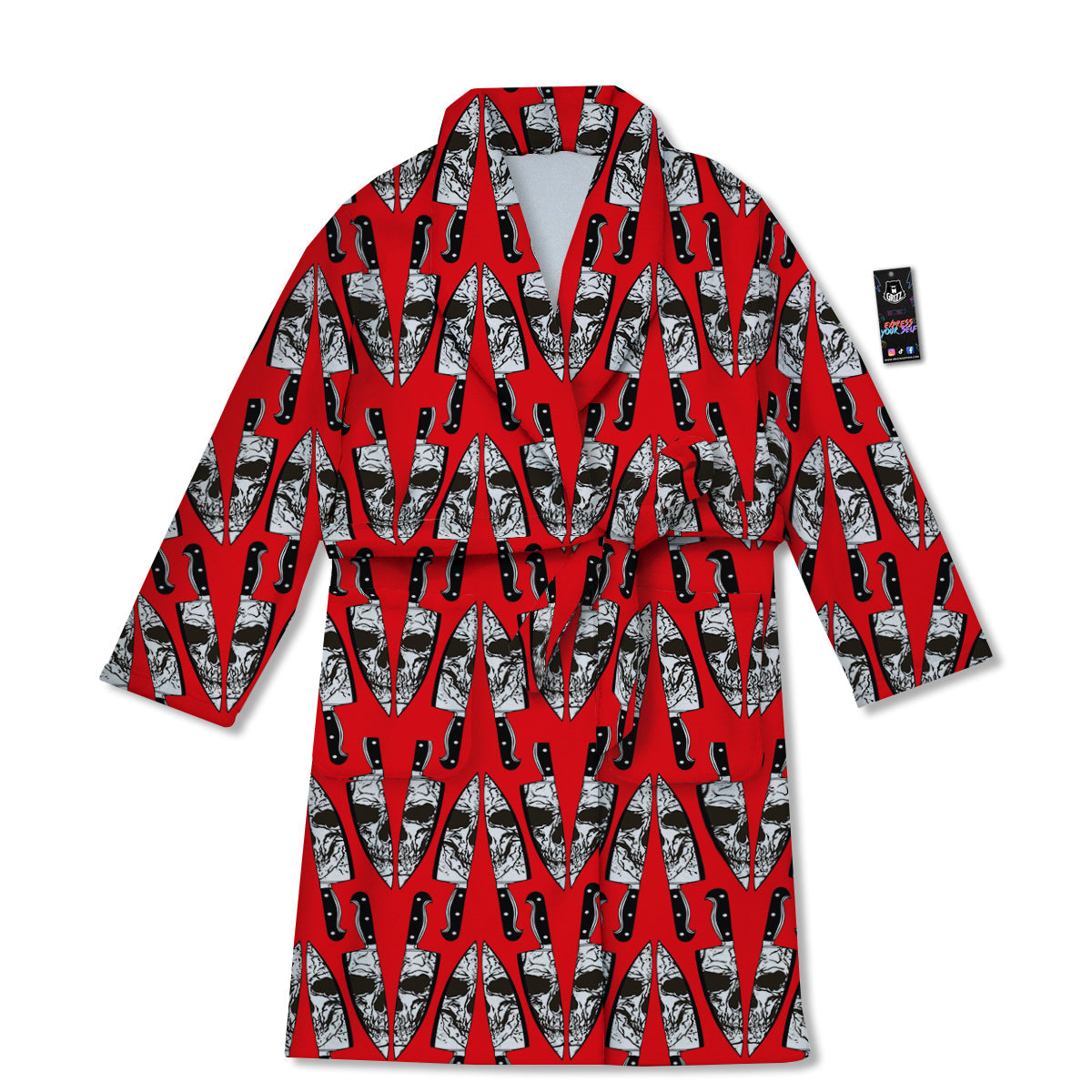 Skull Face Reflection Knife Print Pattern Bathrobe-grizzshop