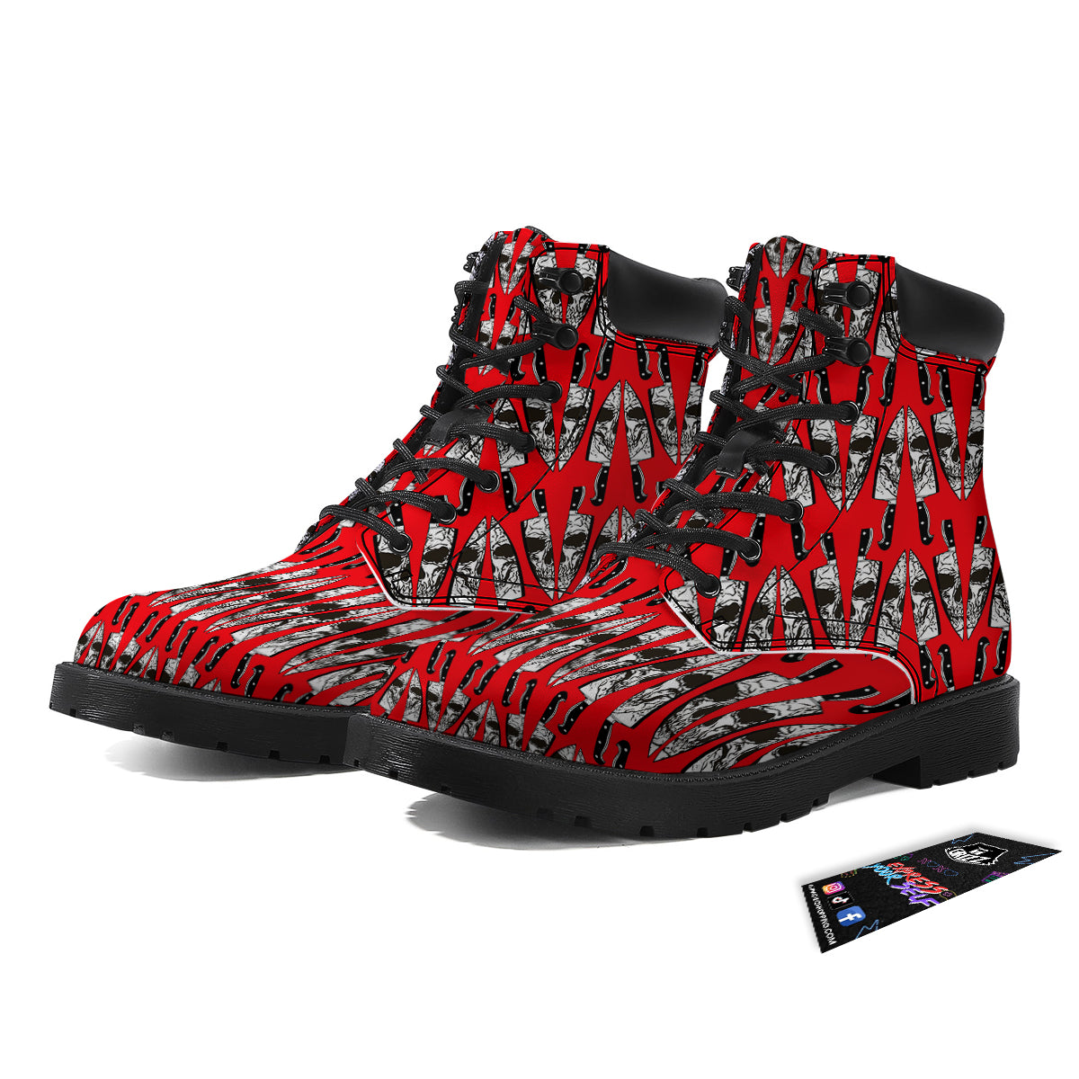 Skull Face Reflection Knife Print Pattern Boots-grizzshop