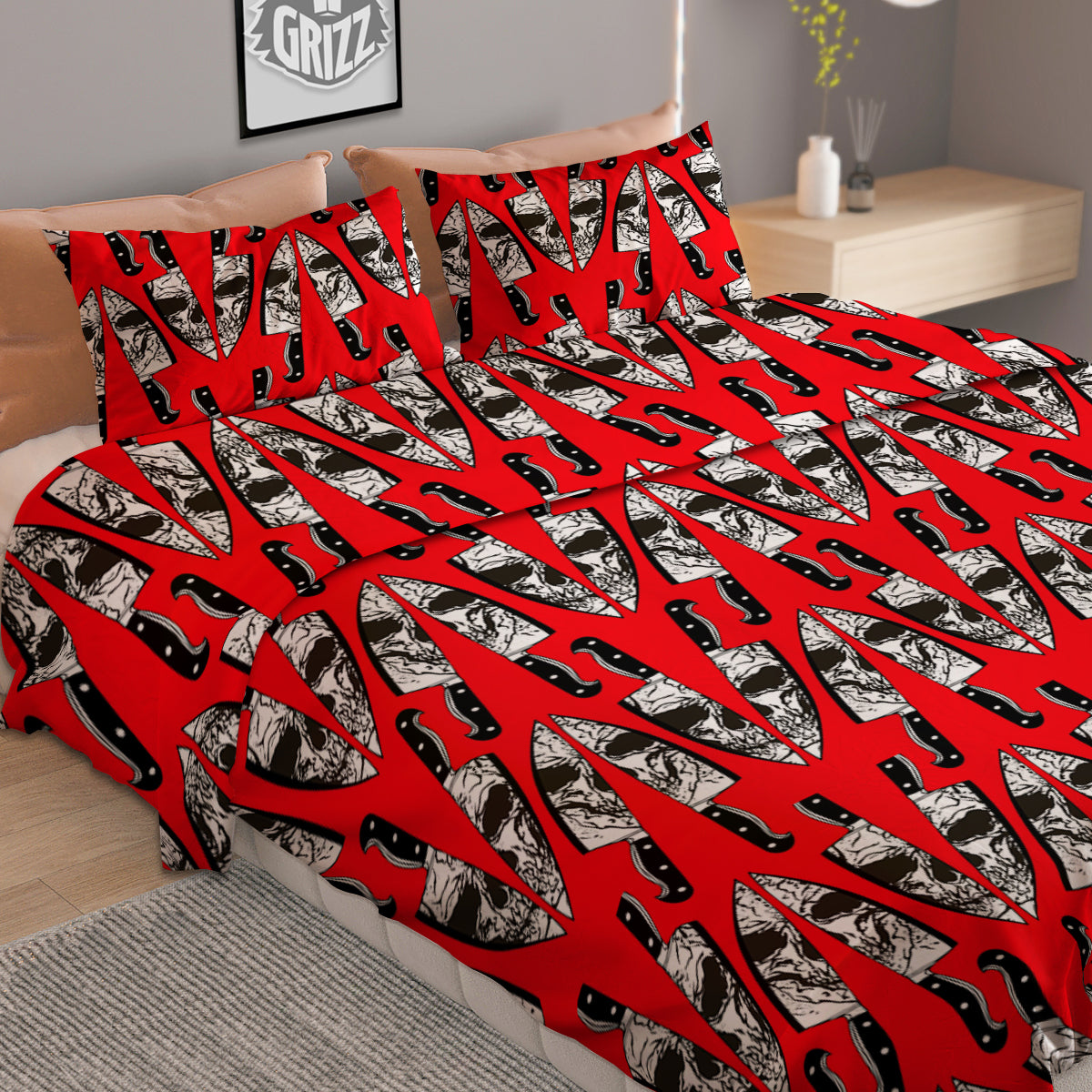Skull Face Reflection Knife Print Pattern Duvet Cover Bedding Set