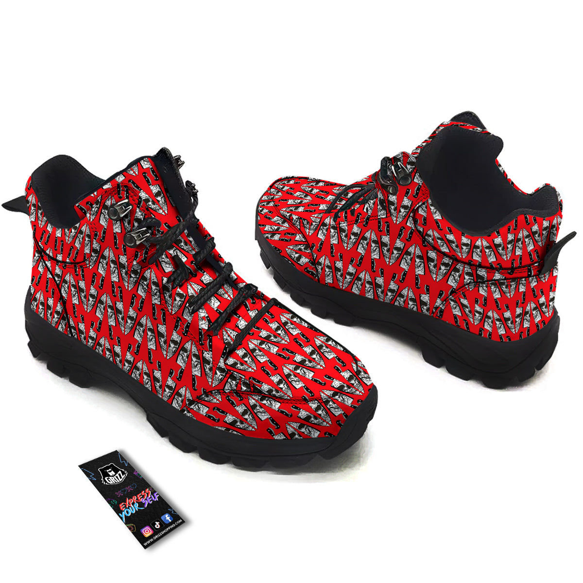 Skull Face Reflection Knife Print Pattern Hiking Shoes-grizzshop
