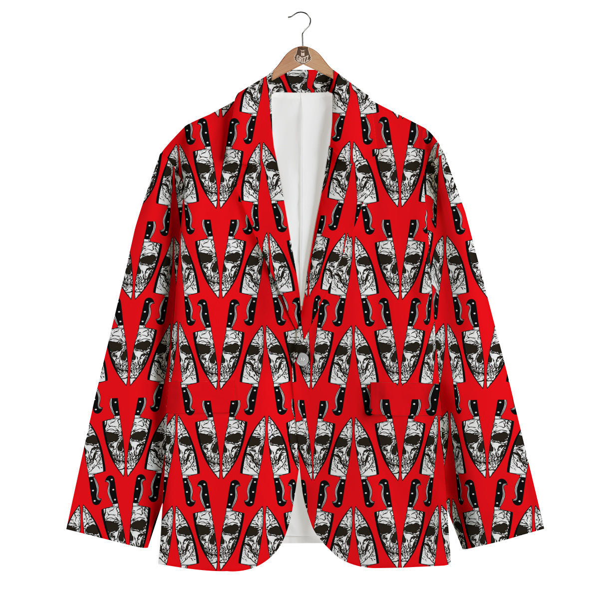 Skull Face Reflection Knife Print Pattern Men's Blazer-grizzshop