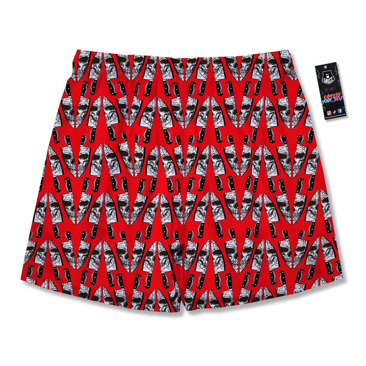 Skull Face Reflection Knife Print Pattern Men's Running Shorts-grizzshop