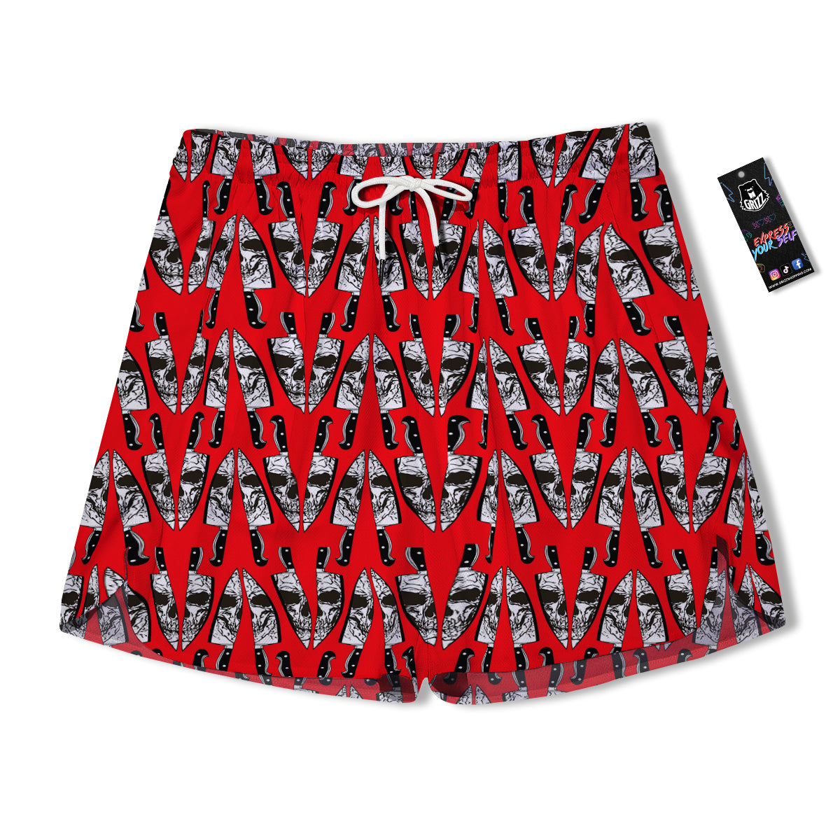 Skull Face Reflection Knife Print Pattern Men's Running Shorts-grizzshop