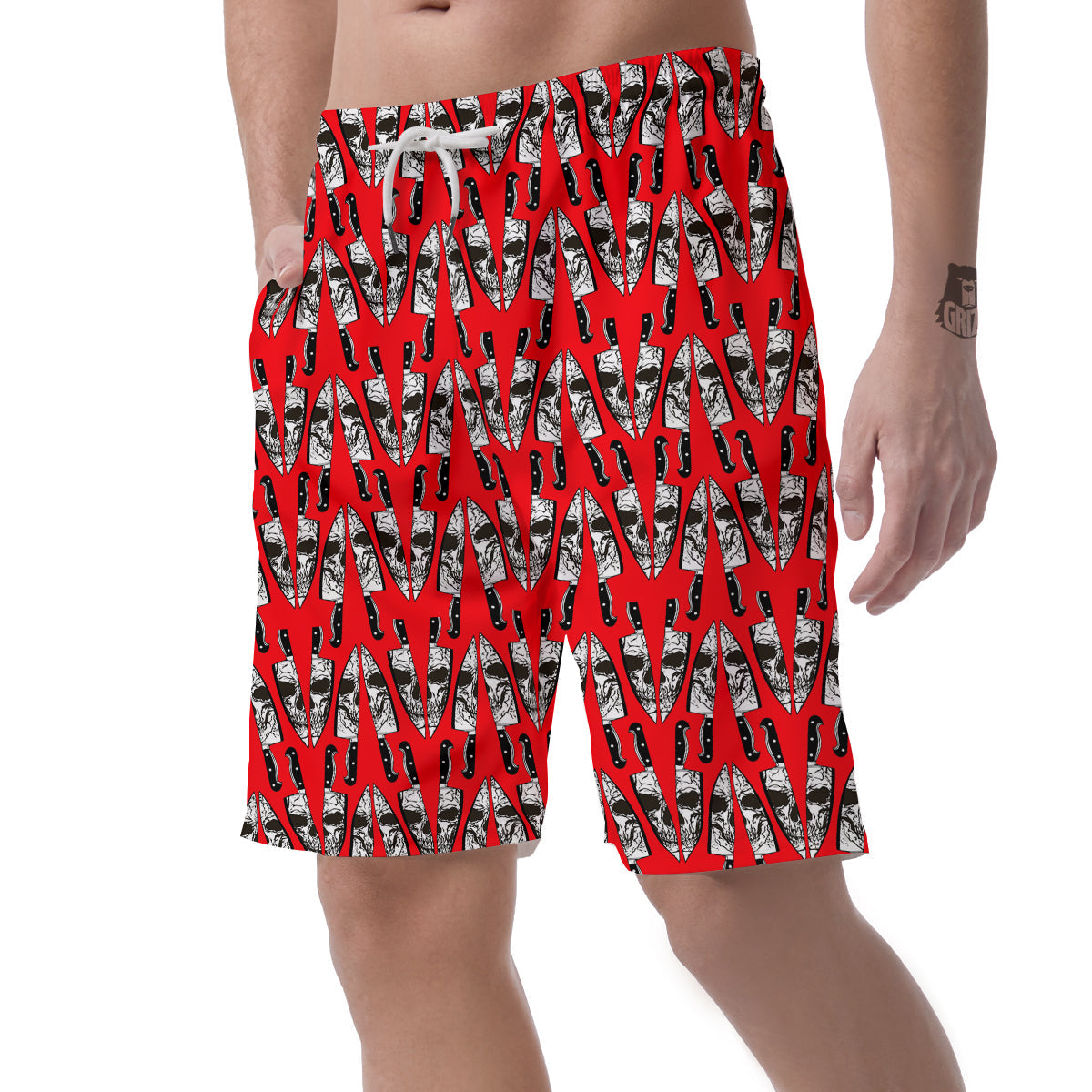 Skull Face Reflection Knife Print Pattern Men's Shorts-grizzshop