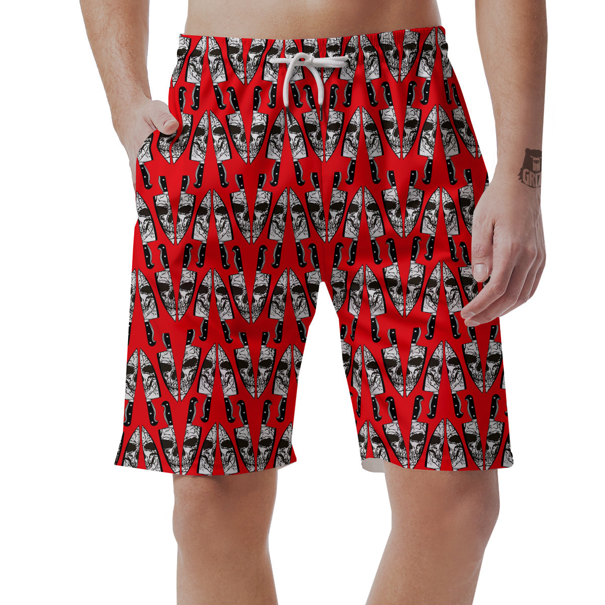 Skull Face Reflection Knife Print Pattern Men's Shorts-grizzshop