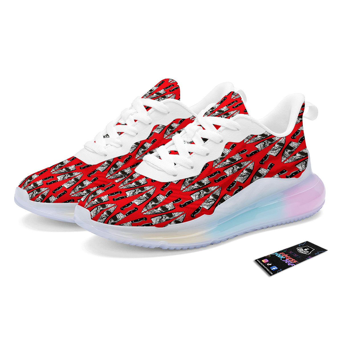 Skull Face Reflection Knife Print Pattern Running Sneakers-grizzshop