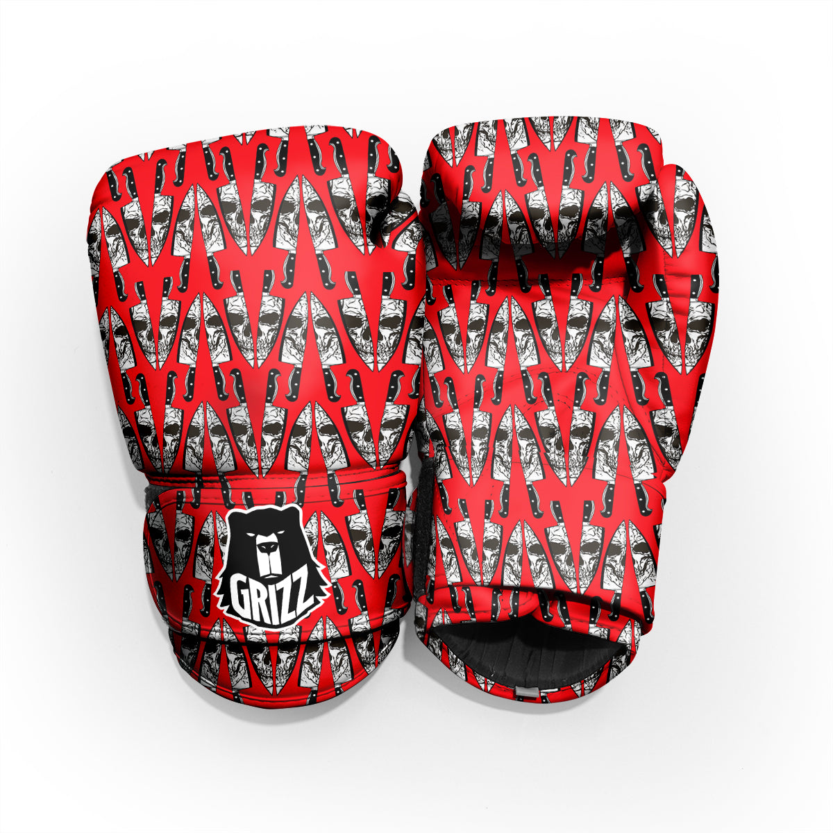 Skull Face Reflection Knife Print Pattern Pro Boxing Glove