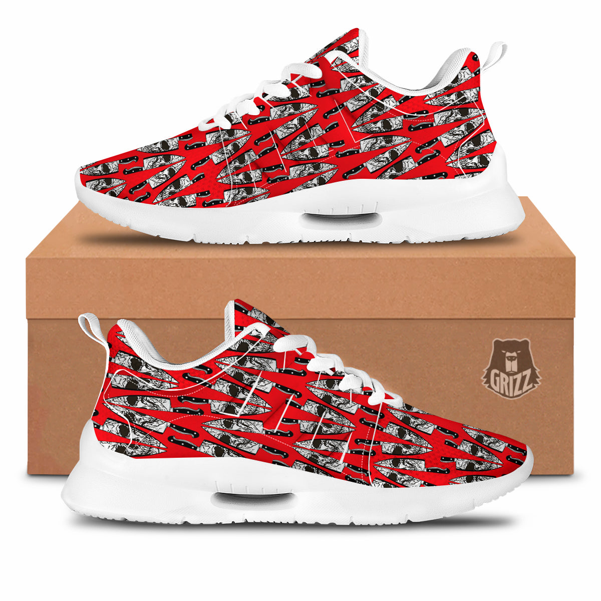 Skull Face Reflection Knife Print Pattern Tennis Shoes-grizzshop
