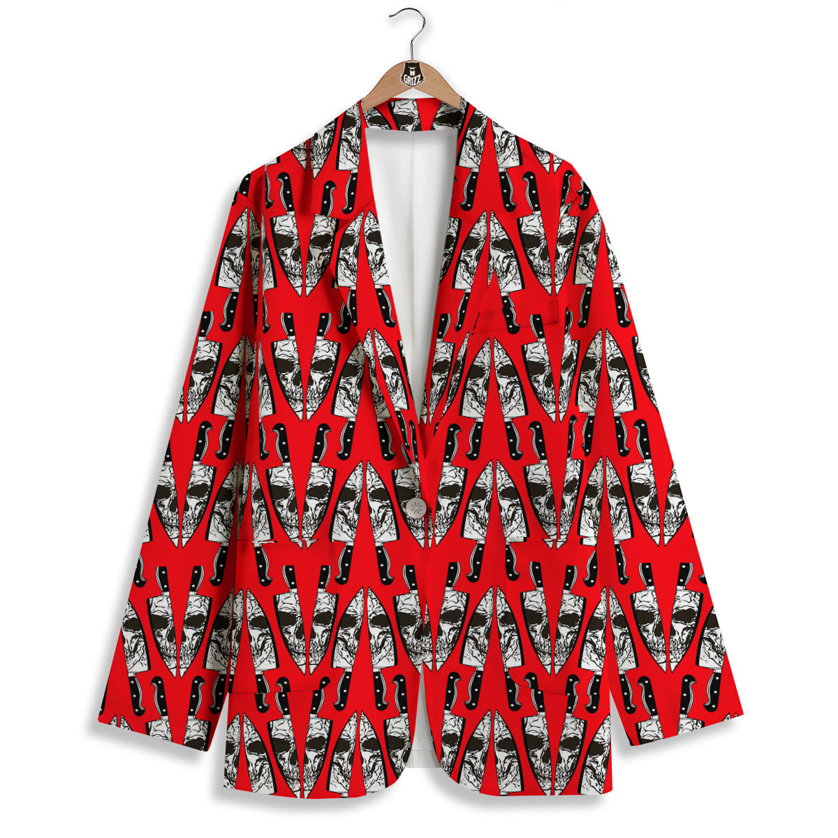 Skull Face Reflection Knife Print Pattern Women's Blazer-grizzshop