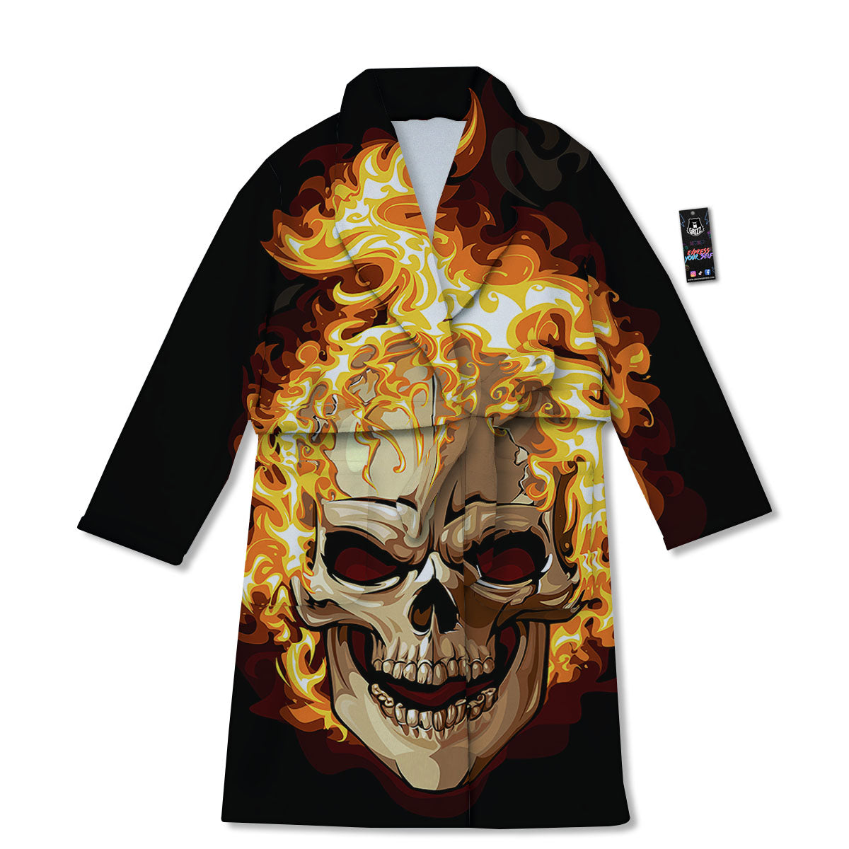 Skull Fire Print Bathrobe-grizzshop