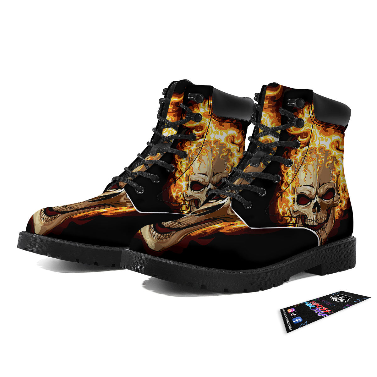 Skull Fire Print Boots-grizzshop