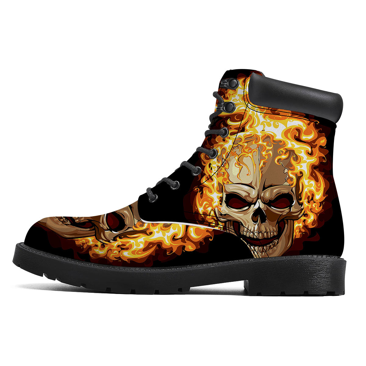 Skull Fire Print Boots-grizzshop