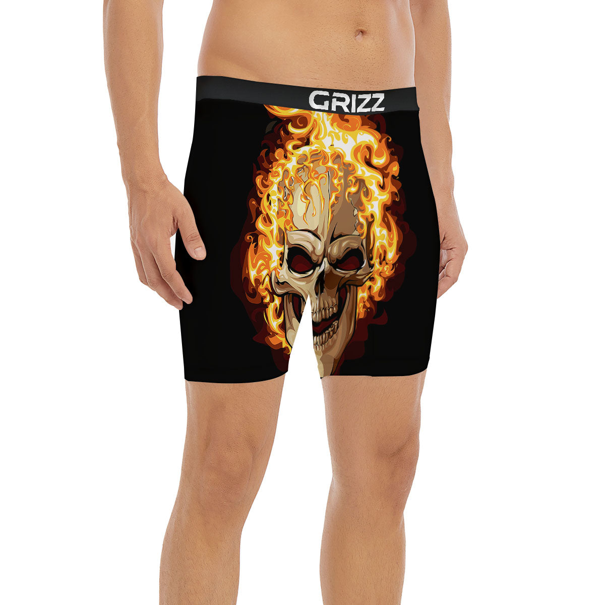 Skull Fire Print Boxer Briefs-grizzshop